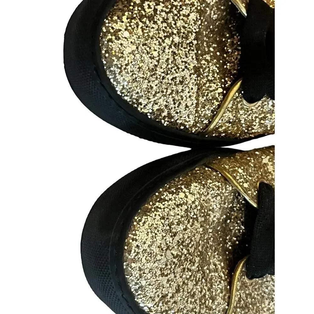 Minna Parikka Bunny Ears Sneaker •Women 40 /US 9• Gold Glitter Black Hi Top - Picture 7 of 15